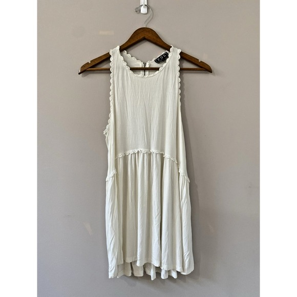 POL Top Womens LARGE Cream Halter Oversized Tank Crochet Lace Sleeveless Blouse - Picture 1 of 7